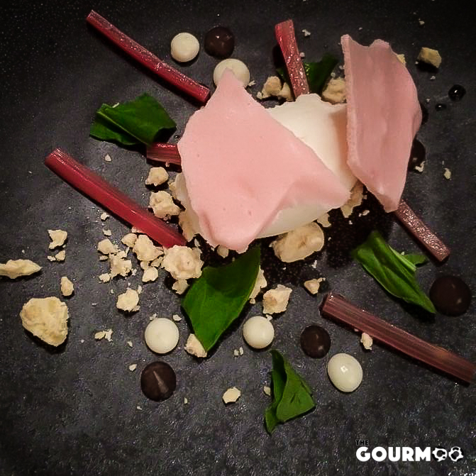 Rhubarb, buttermilk, milk crumb and sorrel