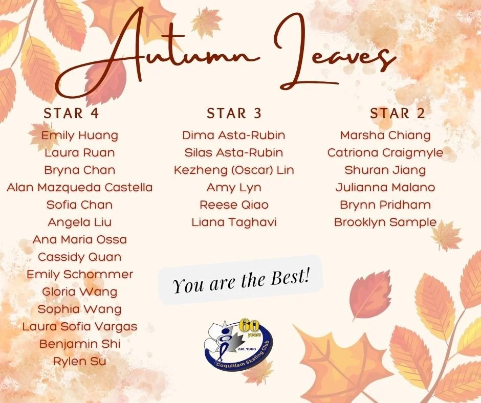 🍁✨ Best of Luck to Our Skaters! ✨🍁

Wishing all of our Coquitlam Skating Club competitors the very best as they take the ice at the Autumn Leaves Competition in Chilliwack starting tomorrow (Thursday) through Sunday! 🏅⛸️

🌟 Skate with confidence 