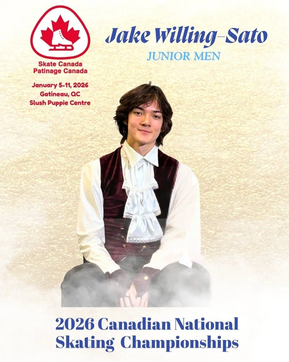 All the best to Jake Willing-Sato as he makes his Junior Men debut at the 2026 Canadian National Skating Championships! We are so proud to have you representing our club and the BC/YT Section in Gatineau, QC. Your hard work and dedication have brough