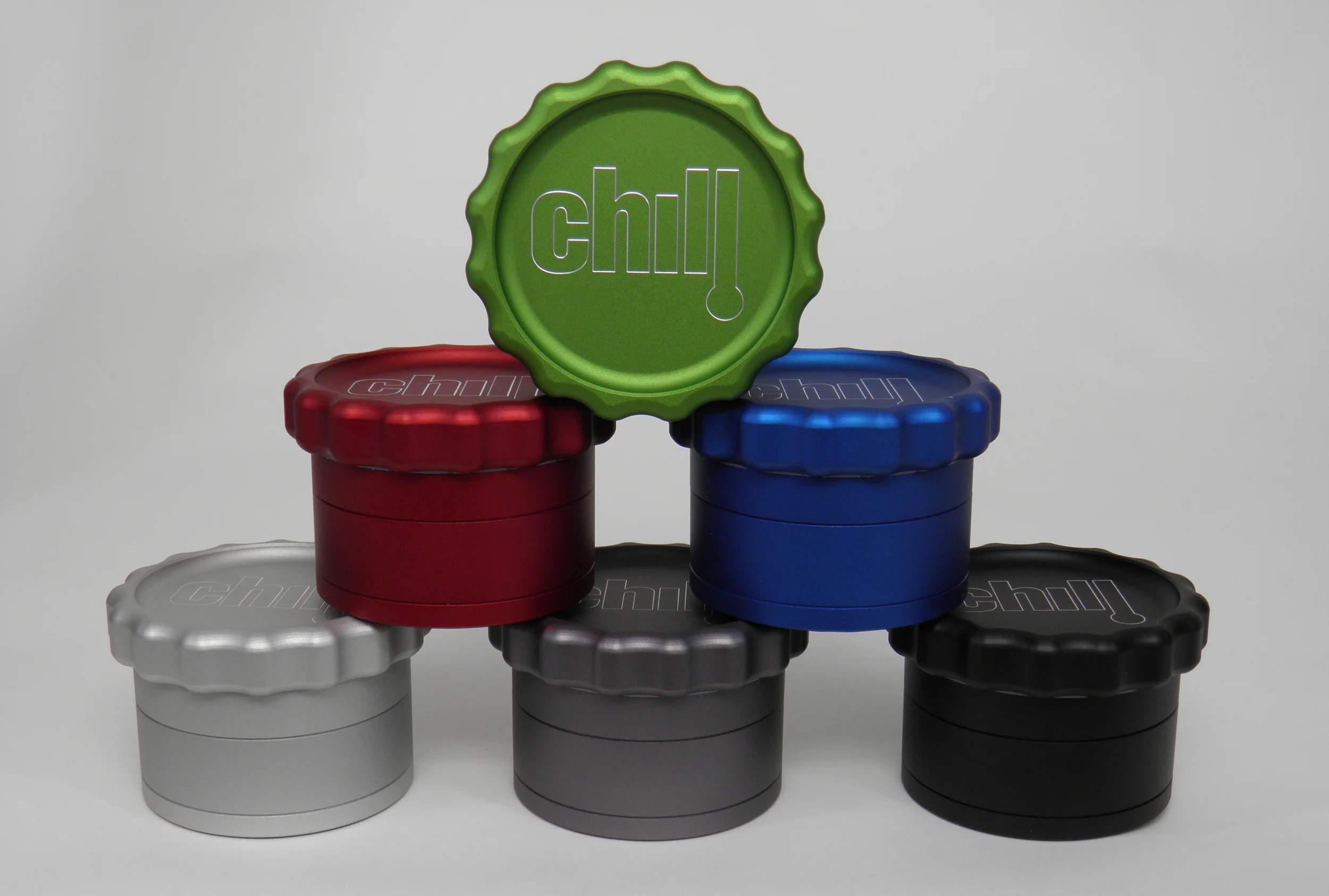 Grinder Colors: Monster Green, Bordeaux Red, Columbia Blue, Silver, Gray, & Black (colors may vary slightly from photo or from one lot to the next)