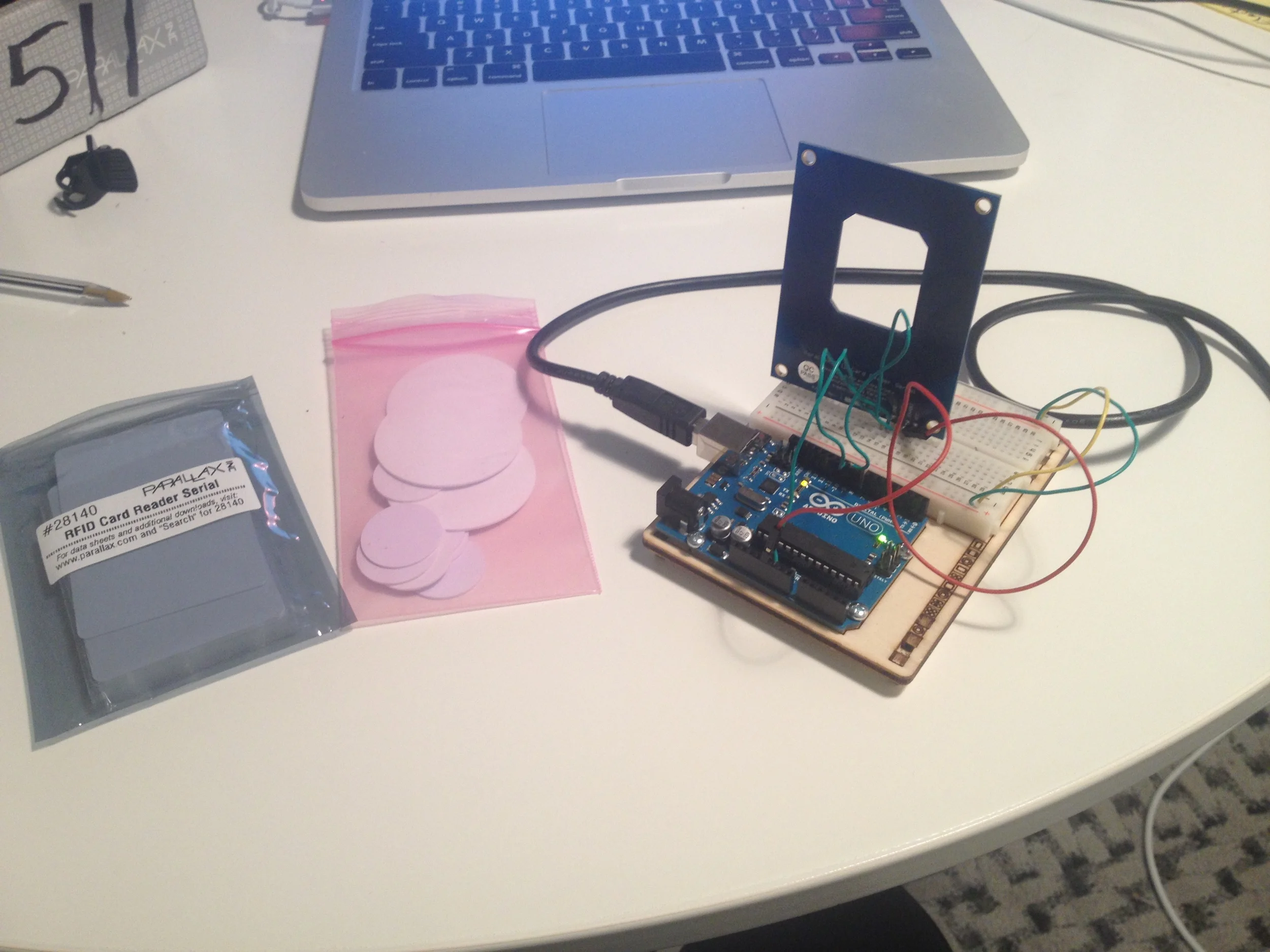  After I collected enough content to be able to at least start with a couple of the islands, I began by writing the code in the Arduino IDE to read data from Parallax RFID reader/writer via Arduino.&nbsp; 