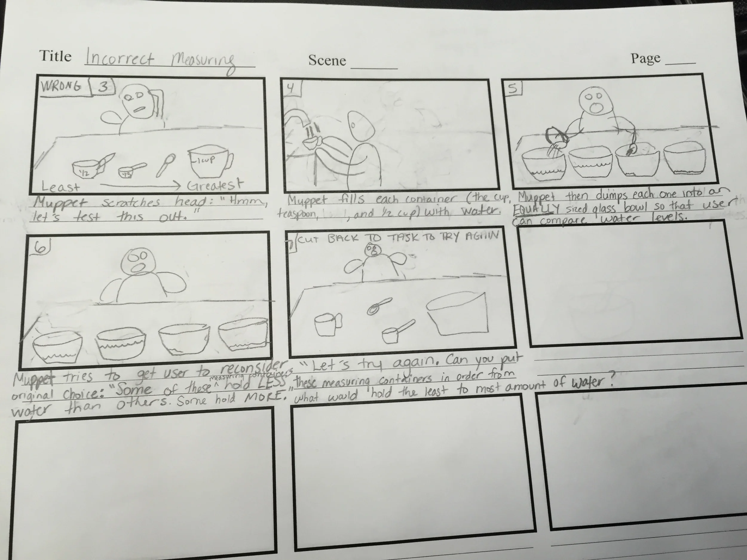  We made a separate storyboard for every possible interaction. This storyboard shows the feedback viewers would receive if they answered a question incorrectly. When viewers choose a wrong answer, they receive a quick tutorial to reteach the concept 
