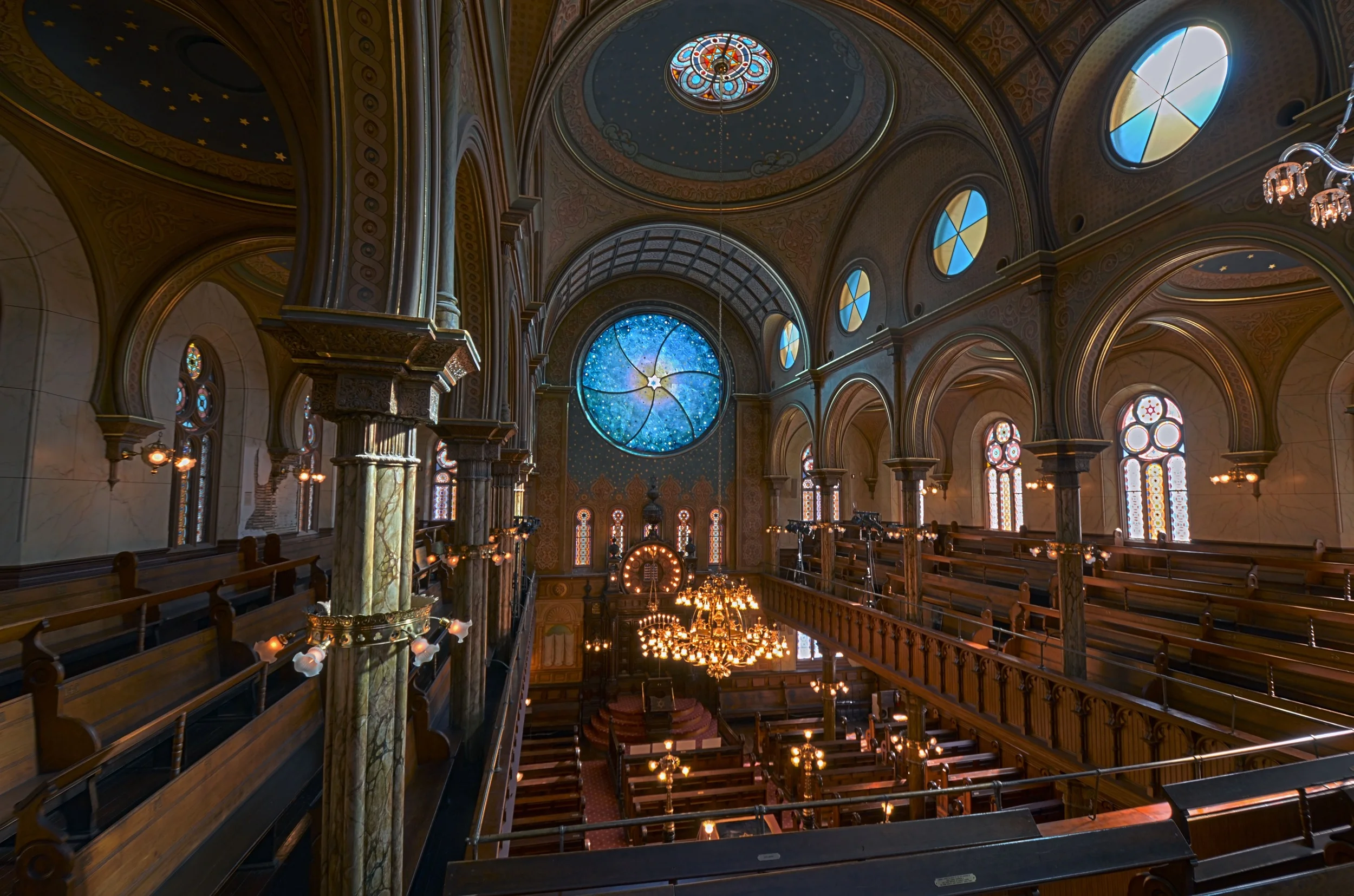 Final Image, The completed Installation. Overall shot of window in the Synagogue.