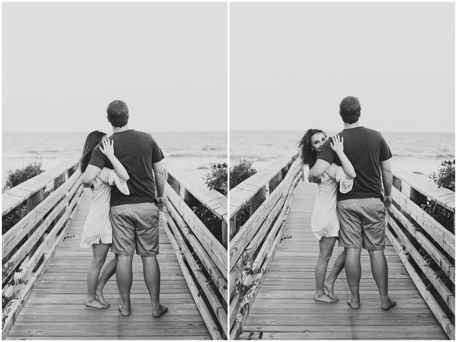 engagement session on beach dock