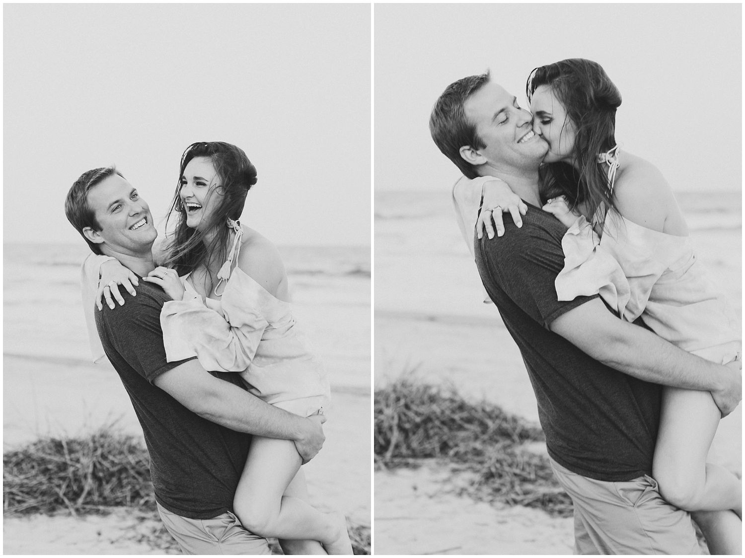 playful engagement session on beach