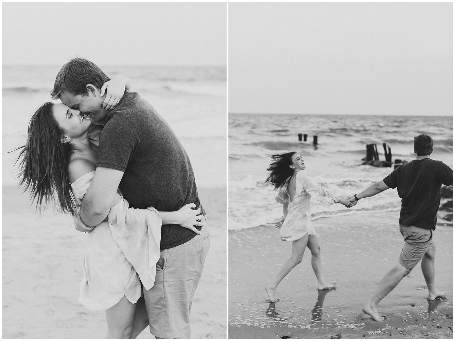 playful engagement session on beach