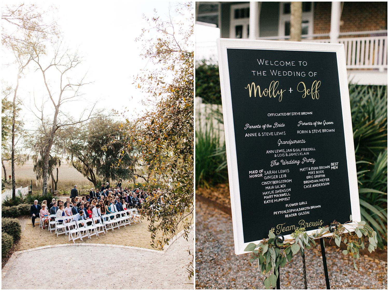 wedding program written on chalkboard