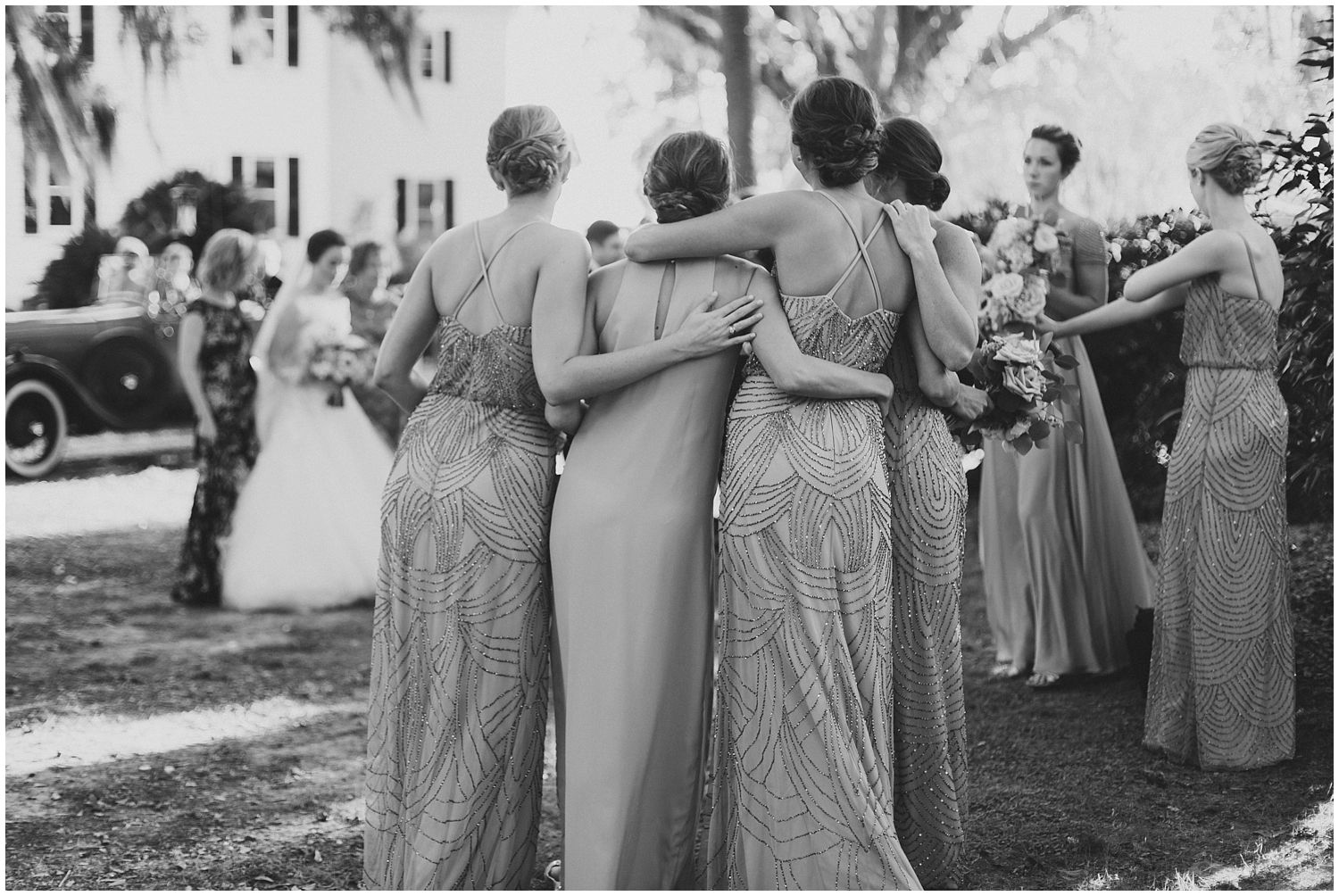 bridesmaids hugging