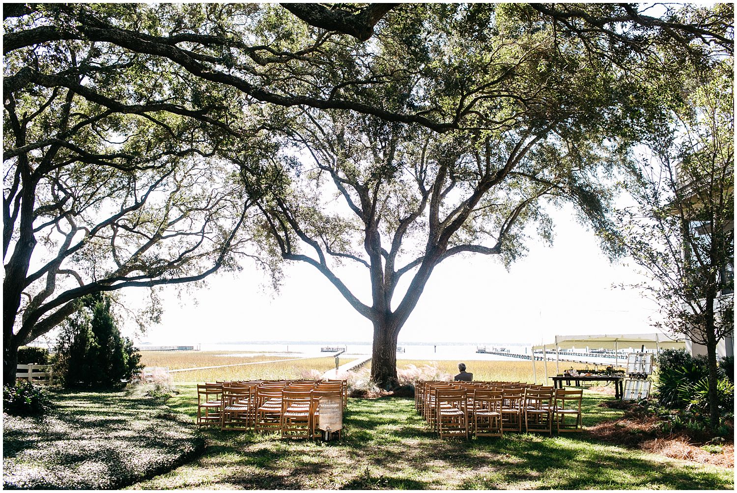 intimate wedding ceremony under oaks