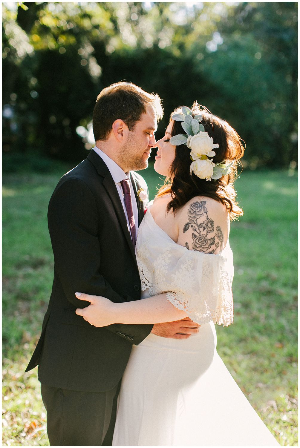 tattooed bride with flower crown
