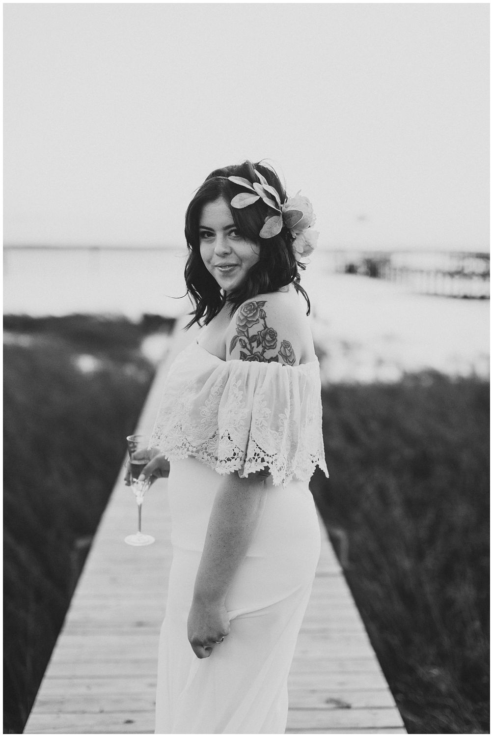 tattooed bride with flower crown