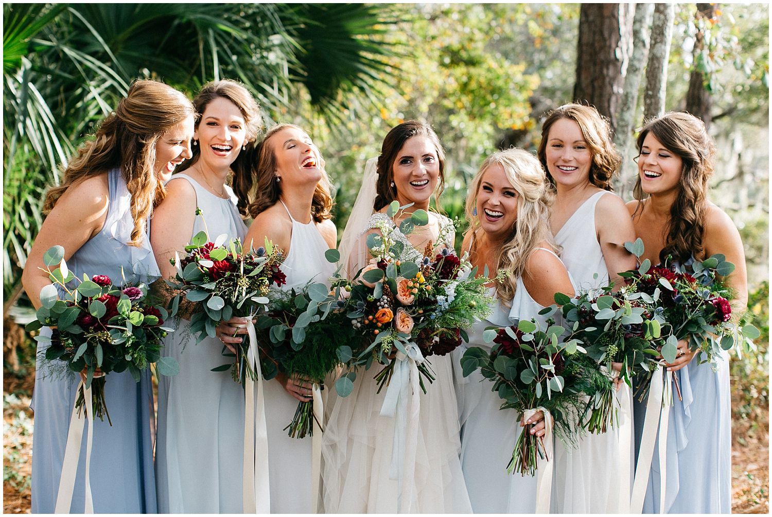 bridesmaids in light blue dresses