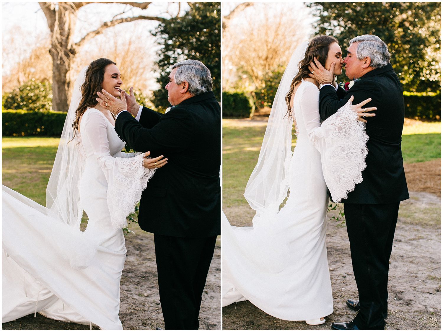 bride and father at boone hall plantation