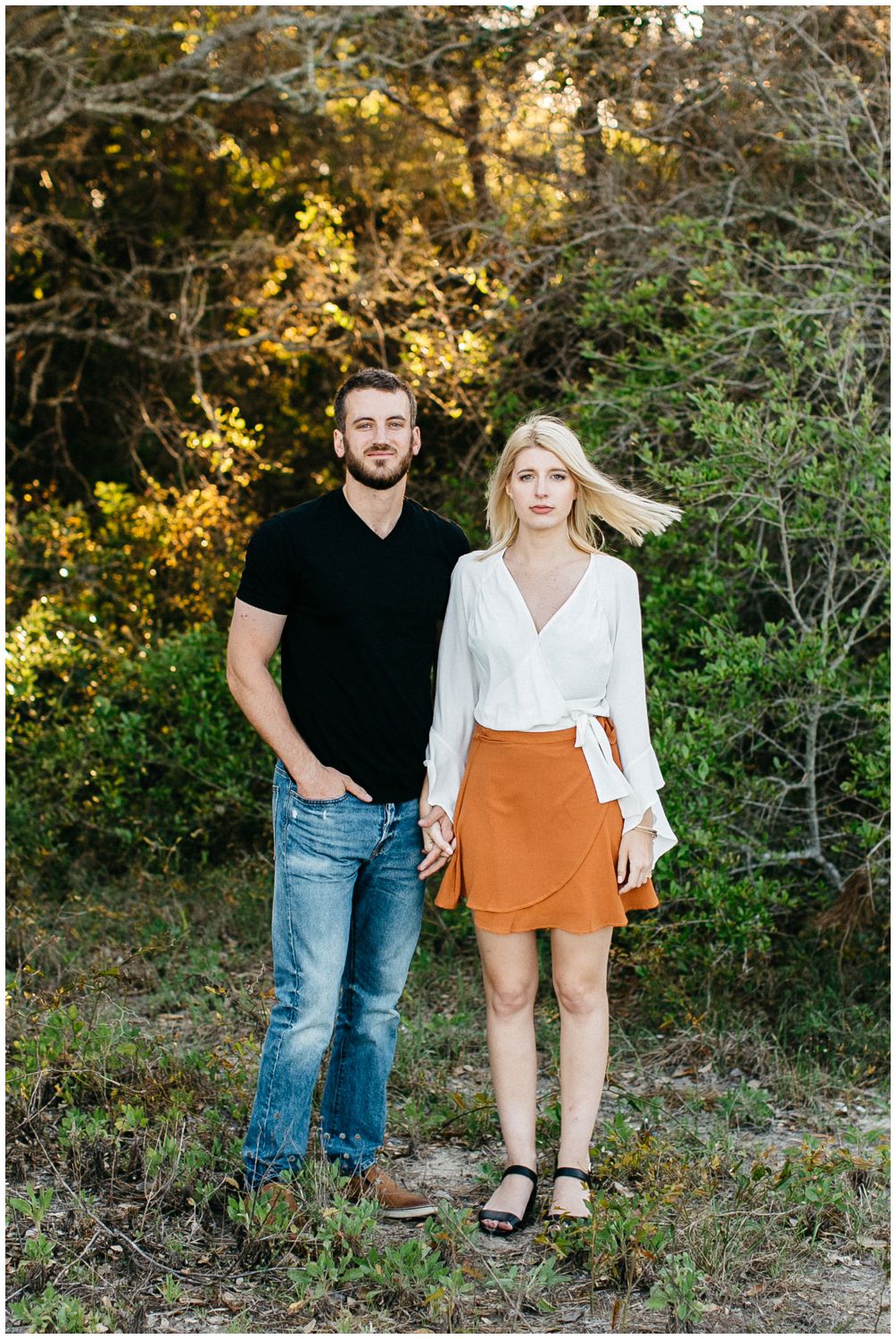 orange skirt engagement session