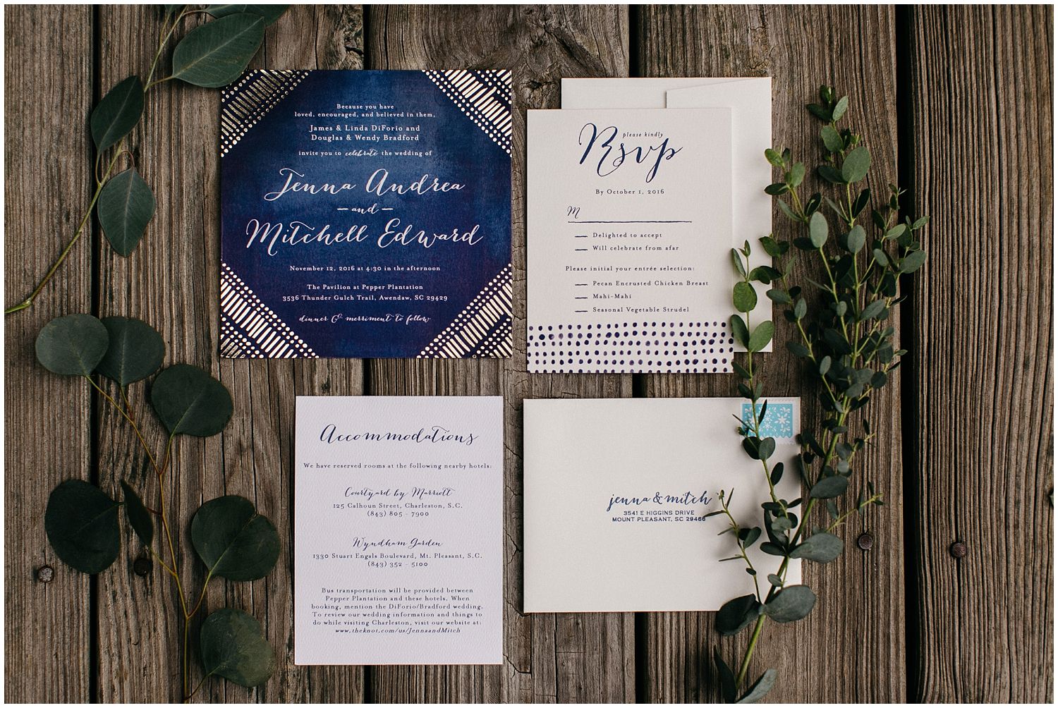 Modern blue wedding day invitation