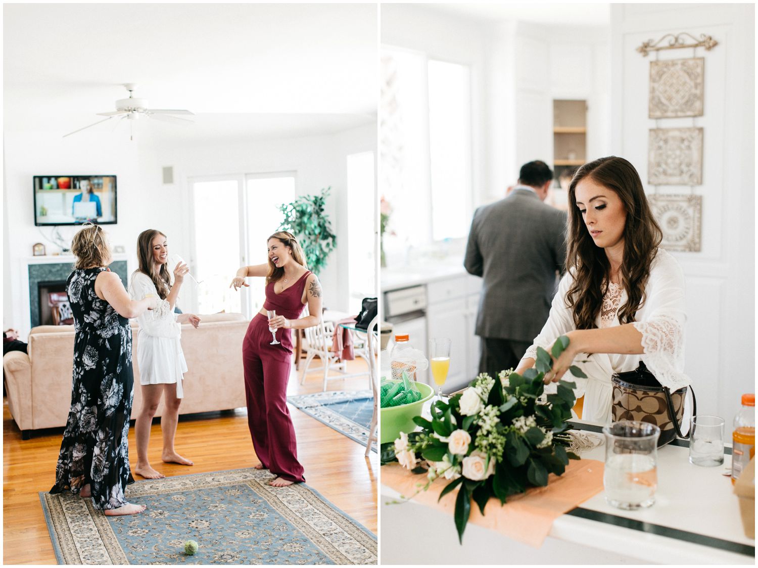 Bride and friends getting ready