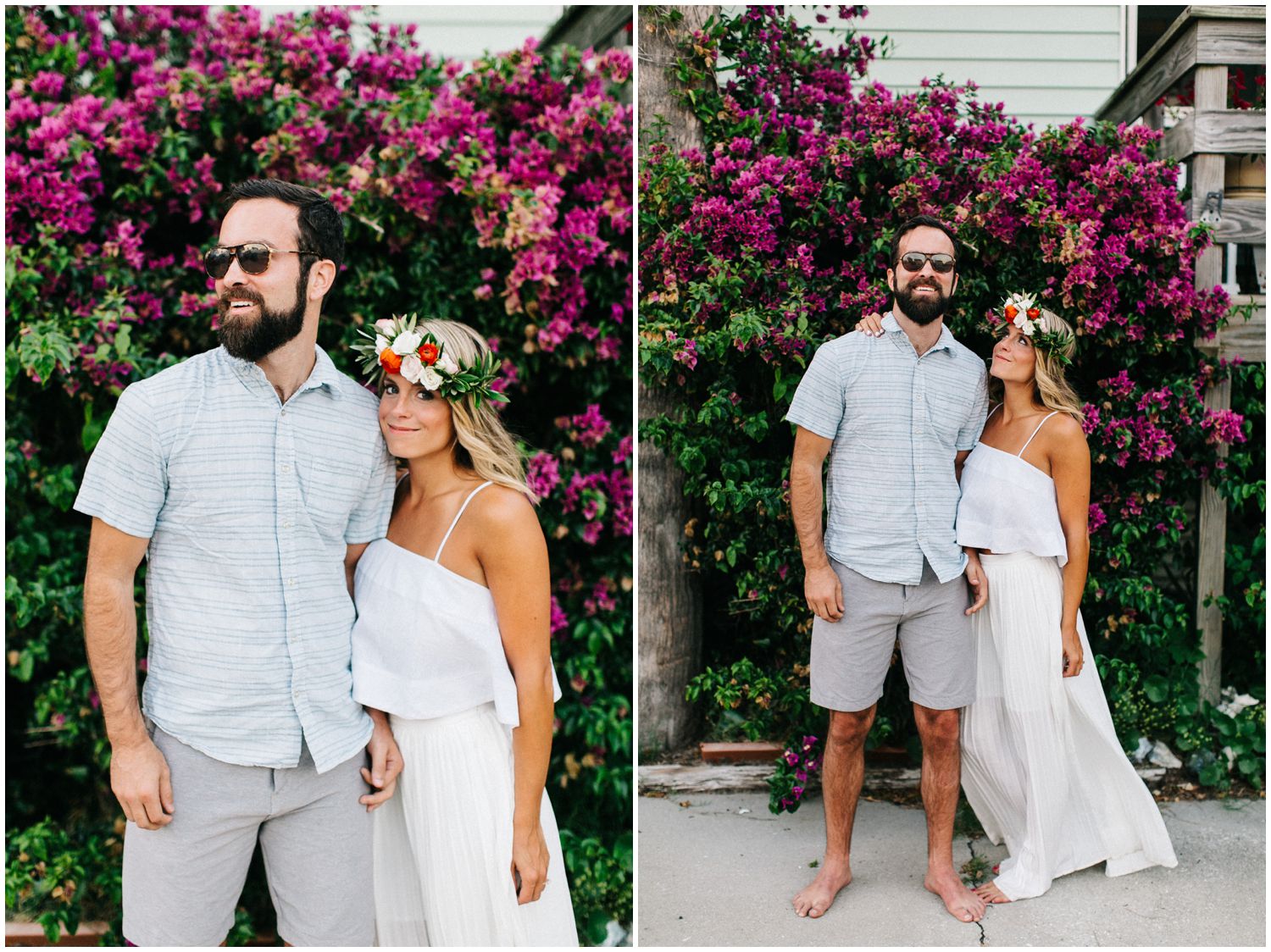 Engagement session with pink flowers