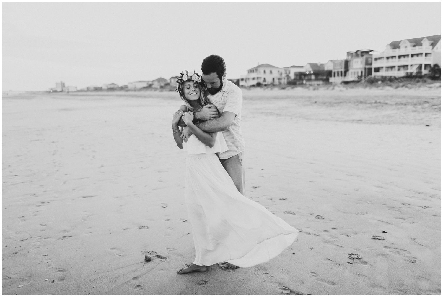 Black and white flower crown engagement session