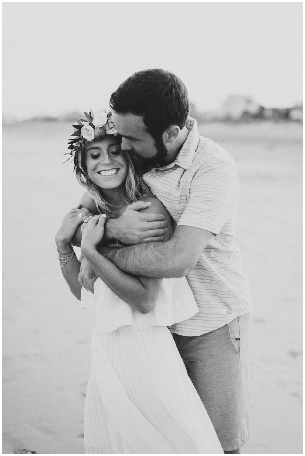 Black and white flower crown engagement session