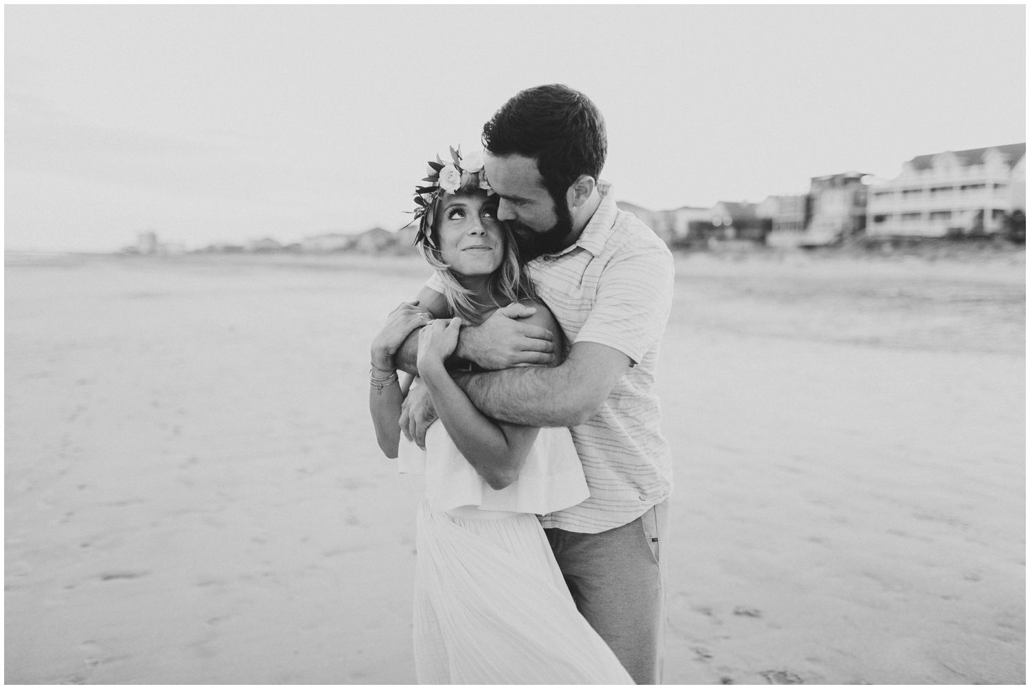 Black and white flower crown engagement session