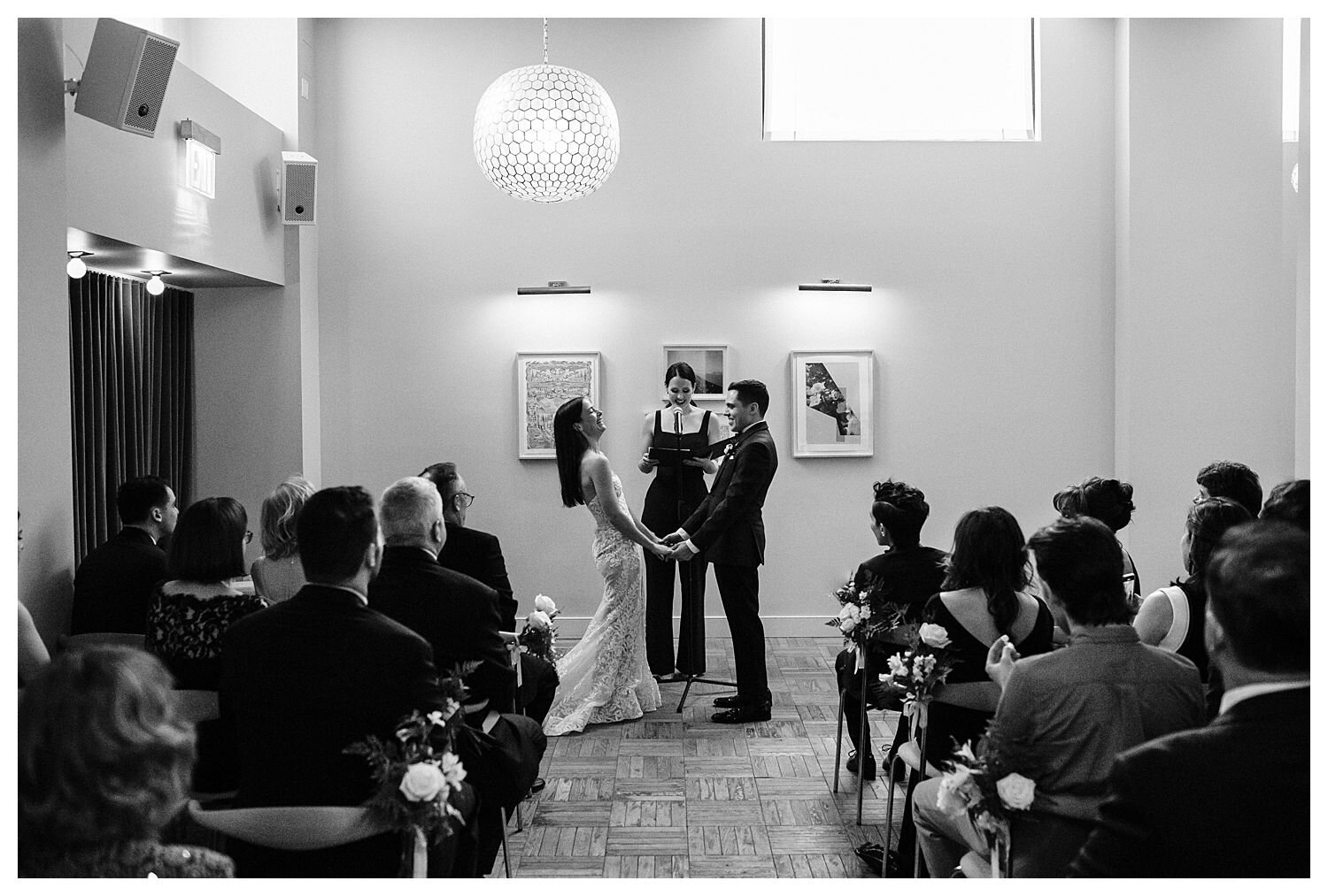 Bride laughing during wedding ceremony