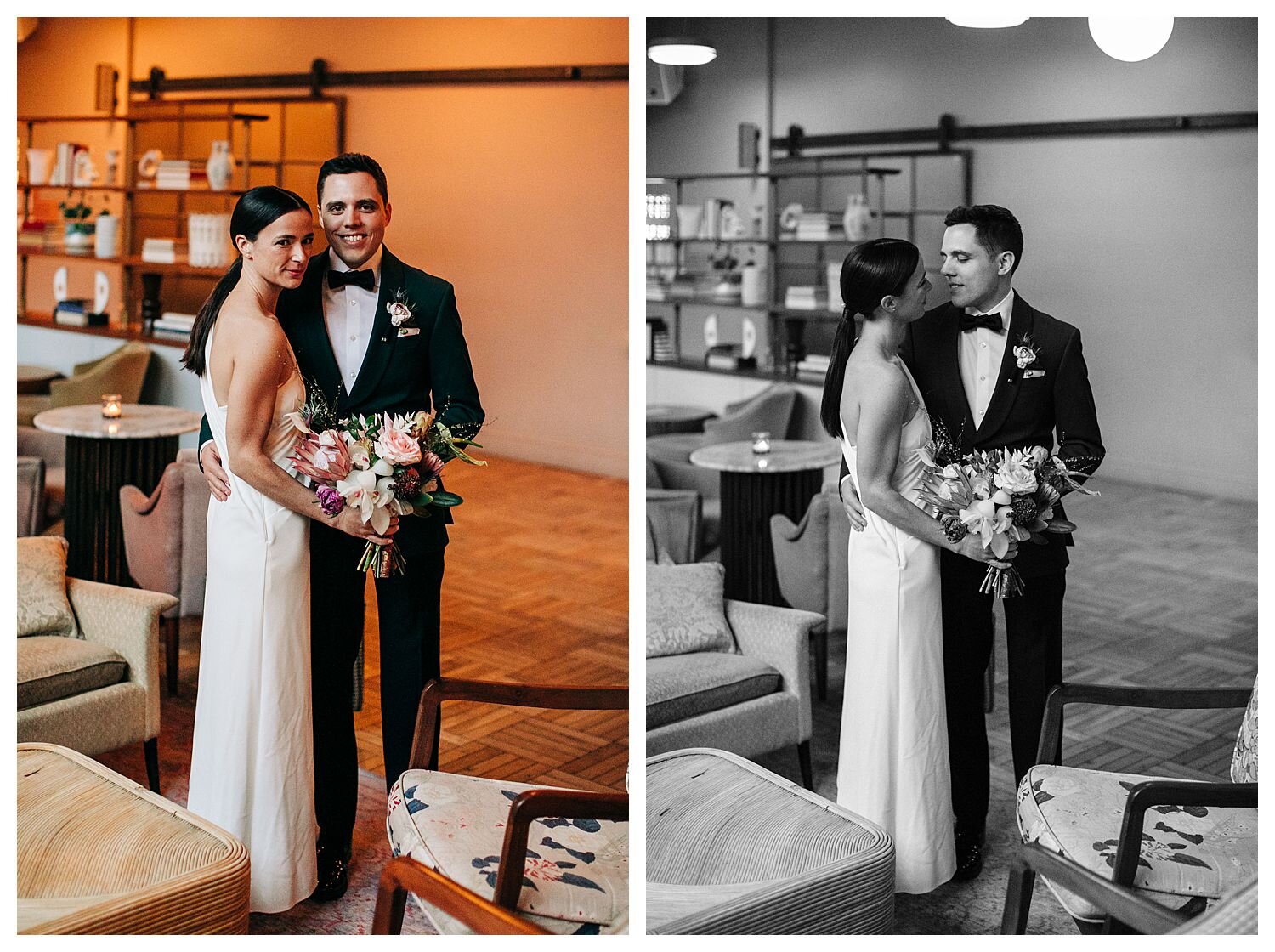 Bride and groom in Hoxton Hotel in Brooklyn