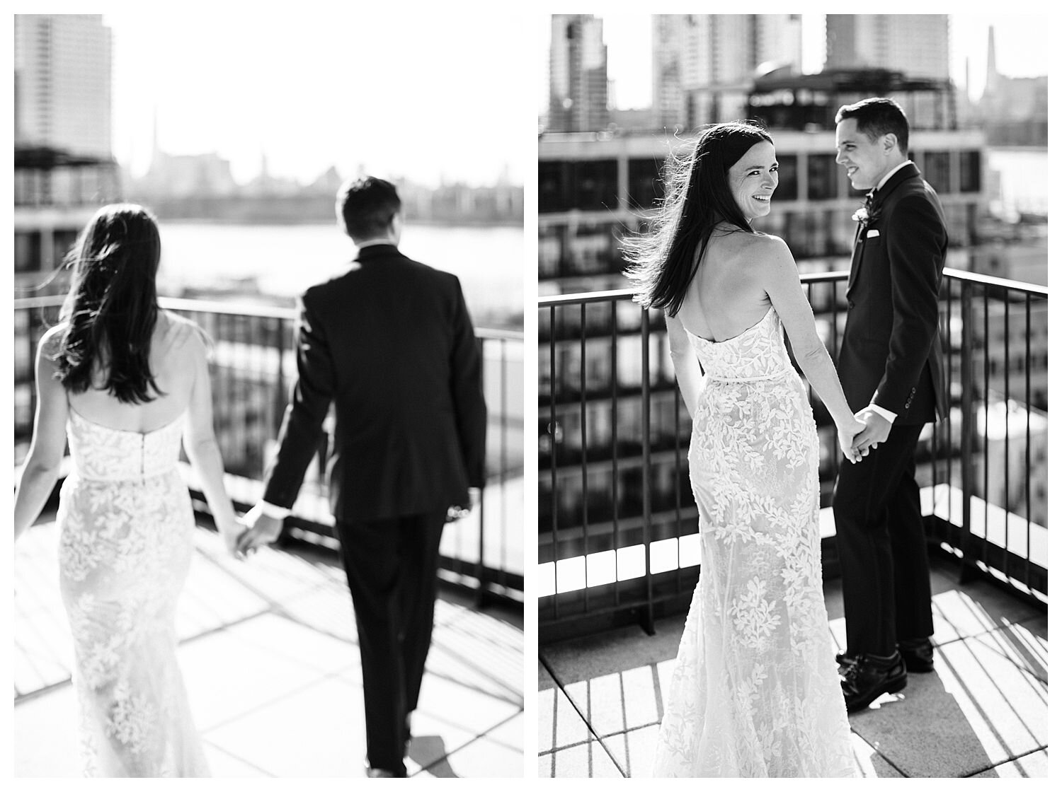 Black and white NYC bride and groom portraits