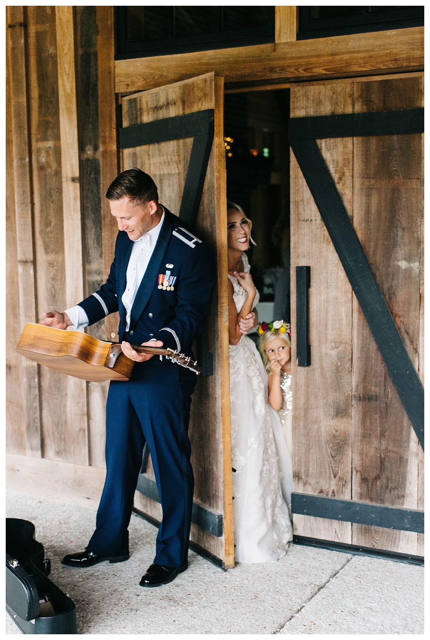 bride gives groom guitar as gift