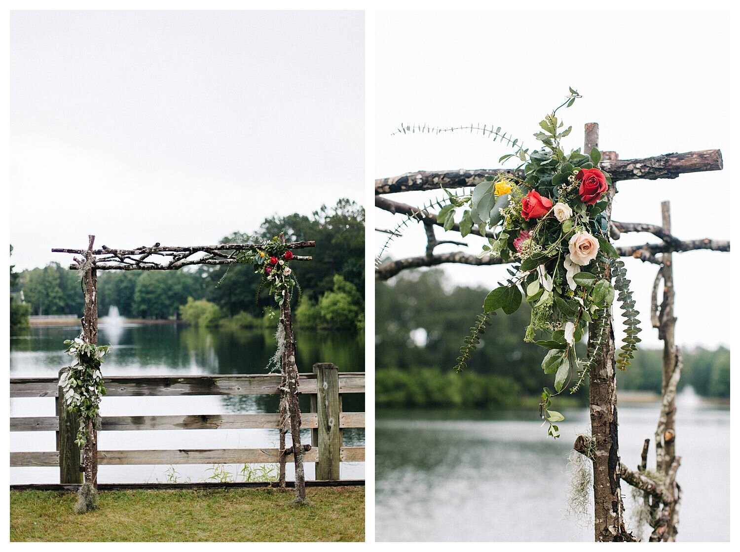rustic wedding arbor with flowers