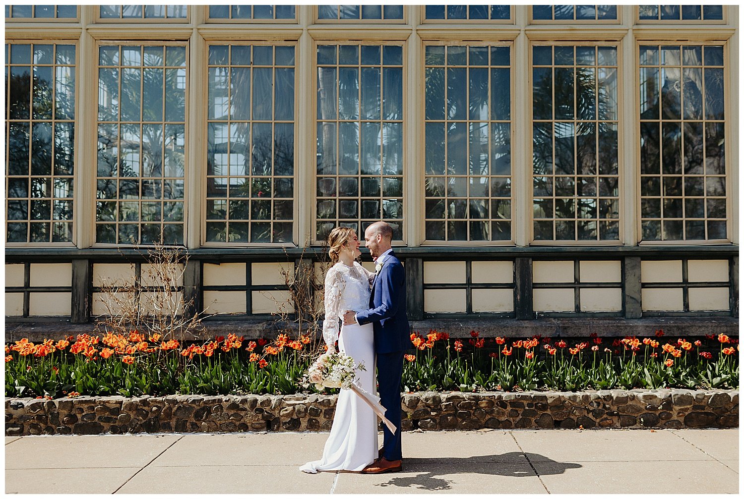 bride and groom at Rawlings Conservatory