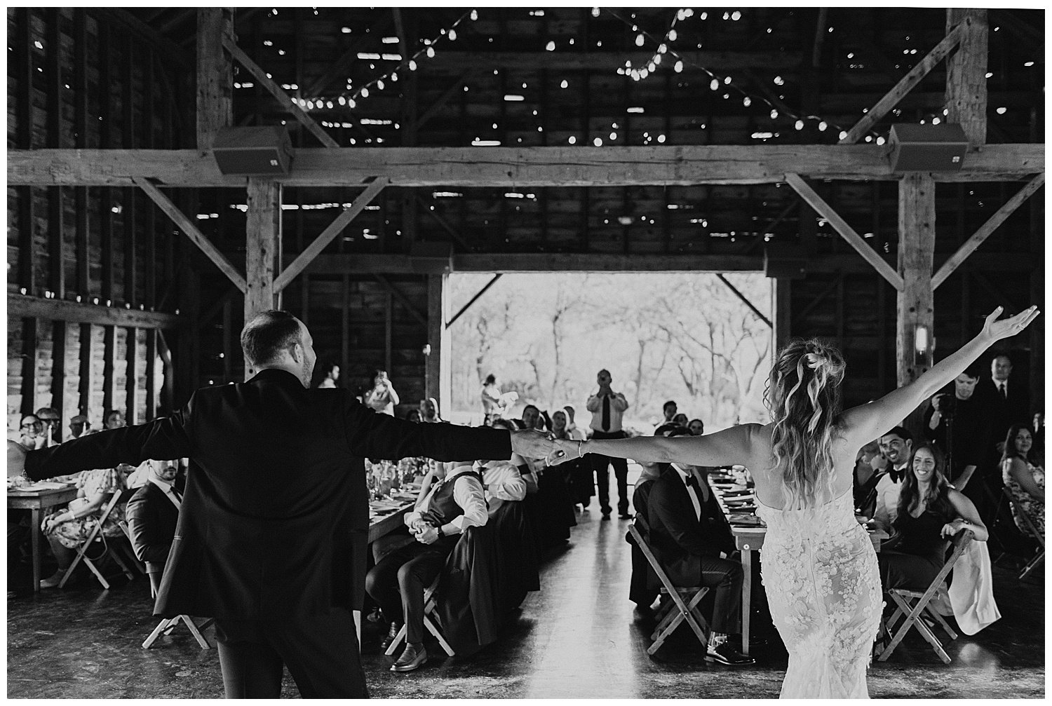 wedding first dance in barn