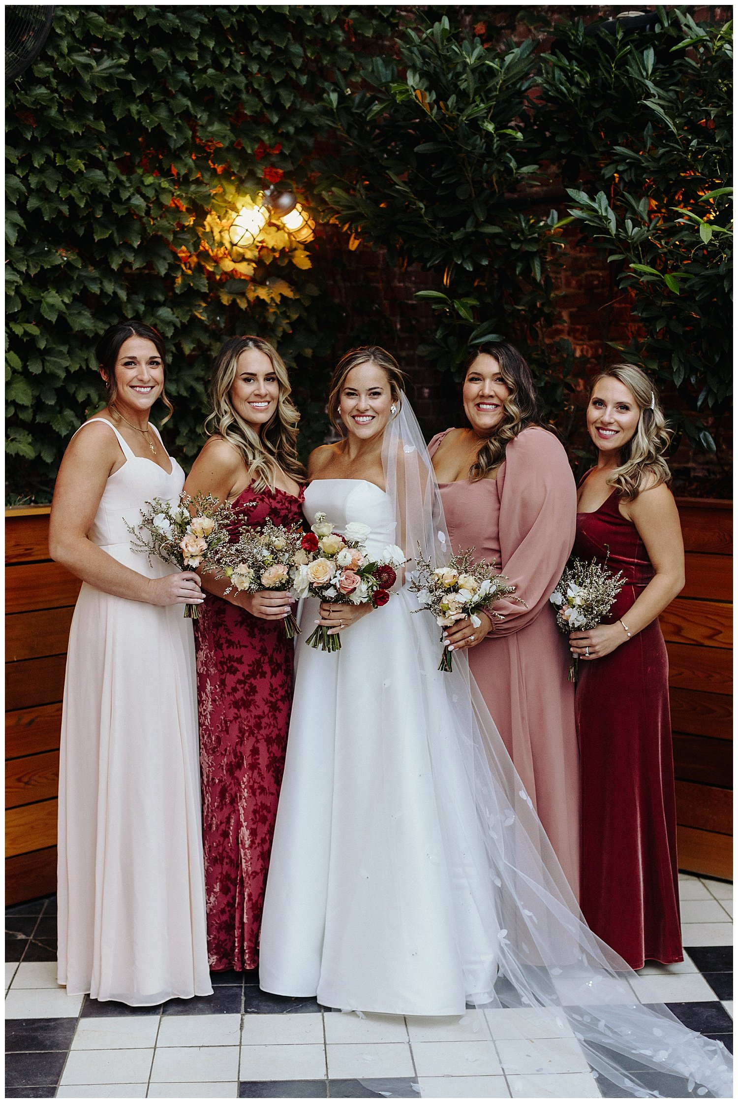 mismatched bridesmaids dresses nyc wedding photographer