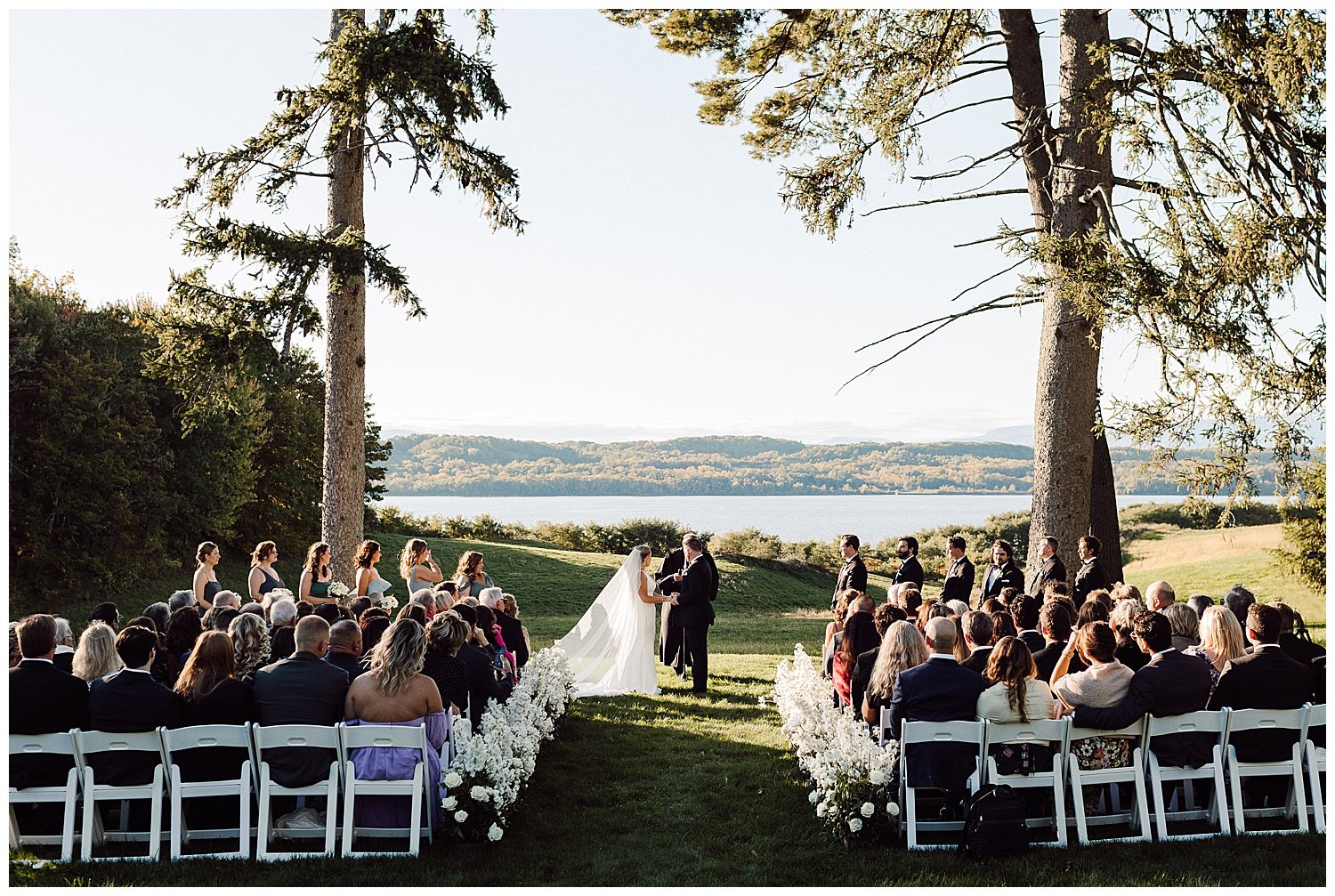 Fall wedding ceremony overlooking the Hudson River