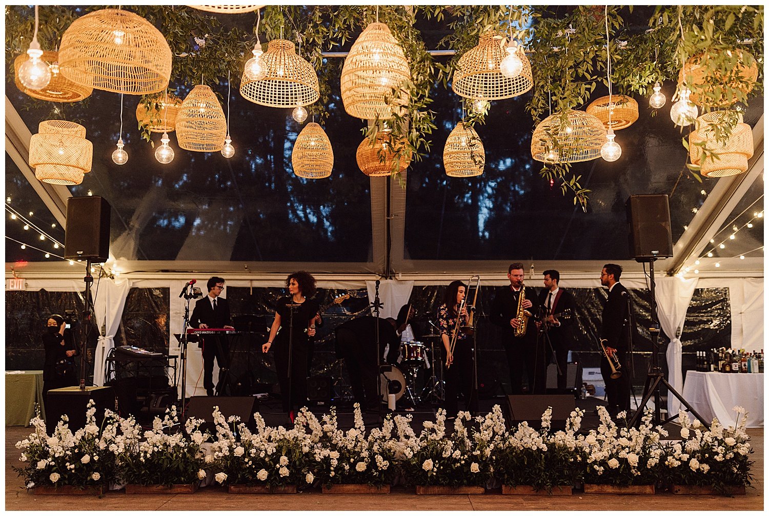 hanging baskets wedding decor over dance floor