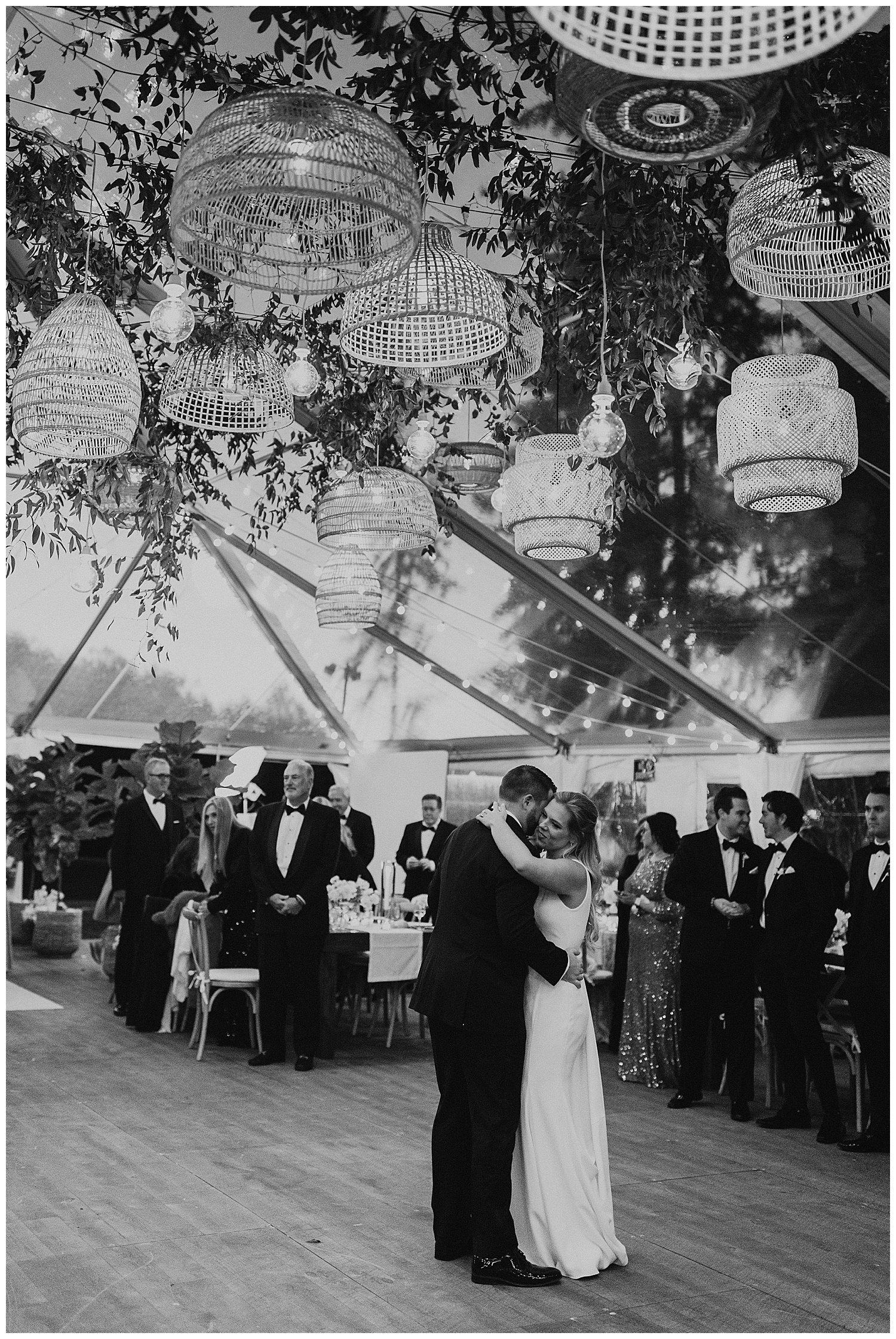 first dance with hanging baskets wedding decor