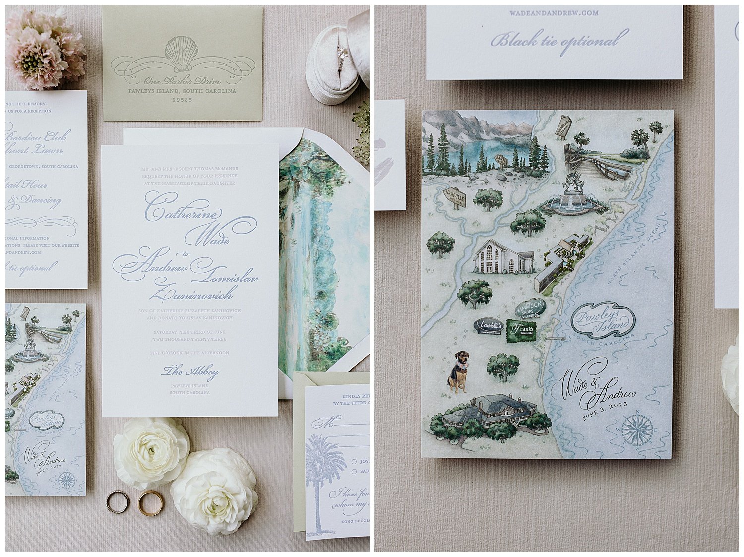 Handpainted wedding invitation suite southern wedding