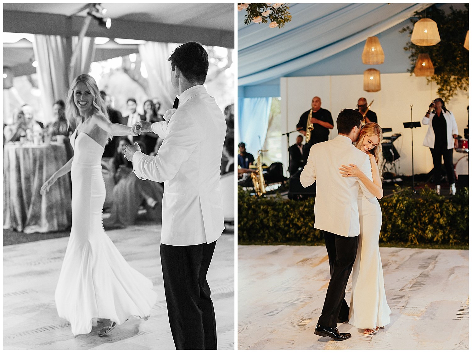 bride and groom first dance on dancefloor