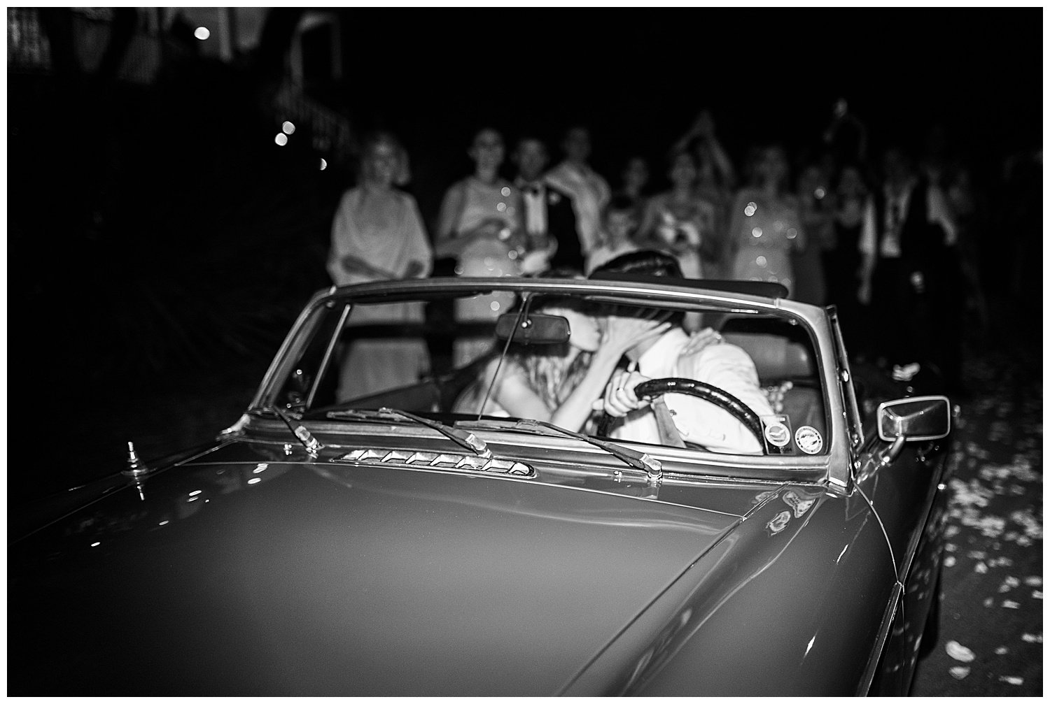 vintage car wedding day exit