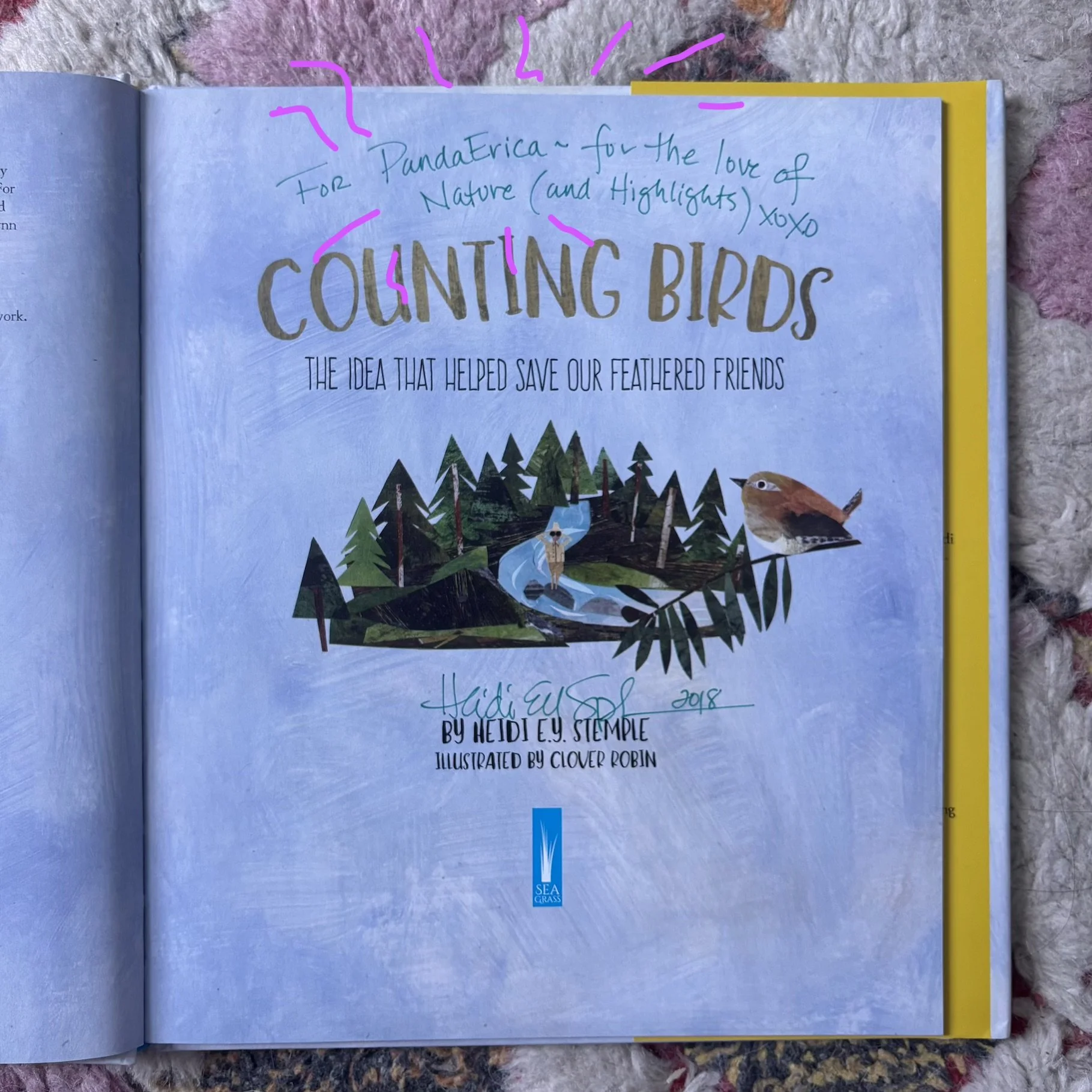  Autographed copy of Counting Birds by Heidi E.Y. Stemple during a Highlights Foundation workshop circa 2019 