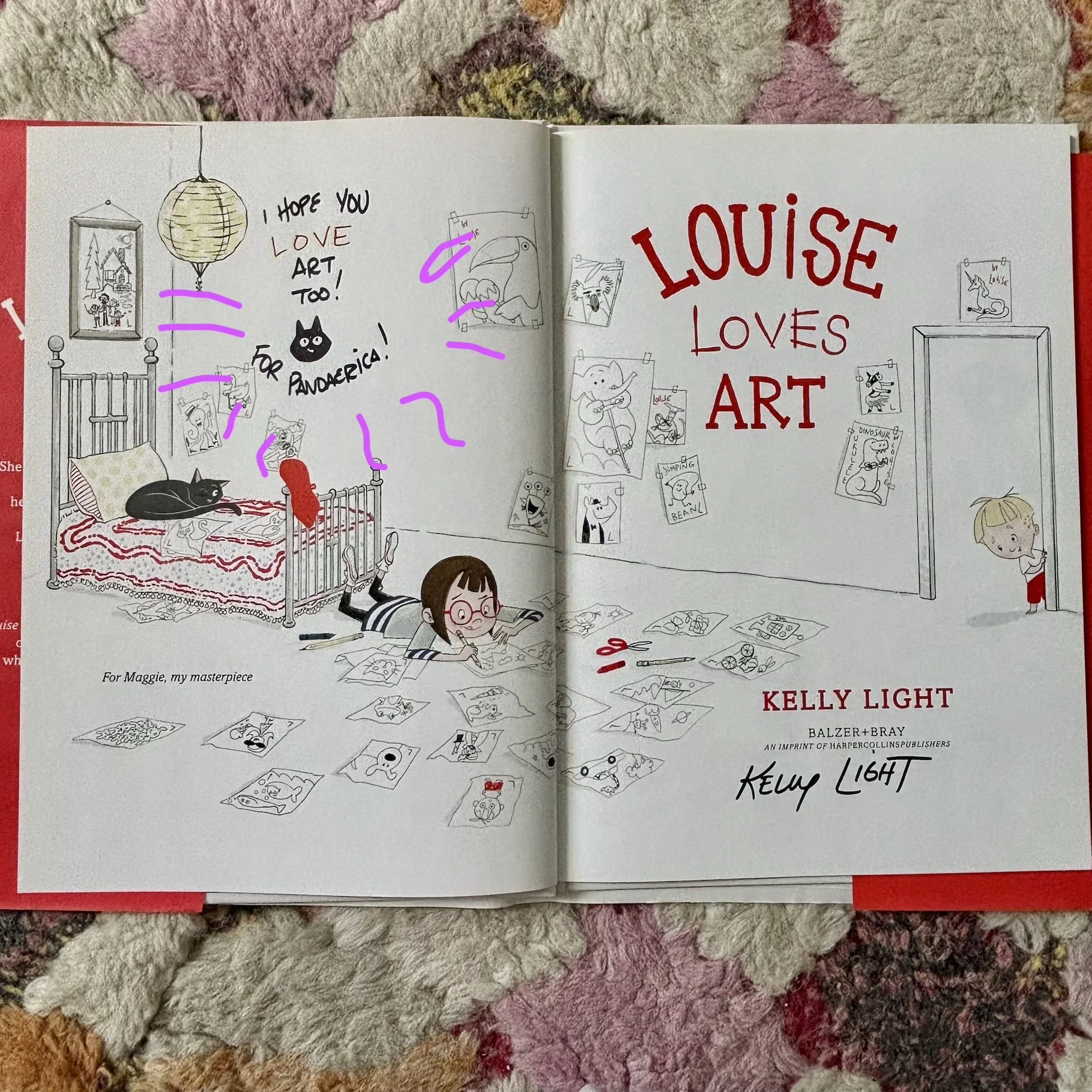  Autographed copy of Louise Loves Art by Kelly Light during a Highlights Foundation workshop circa 2018 