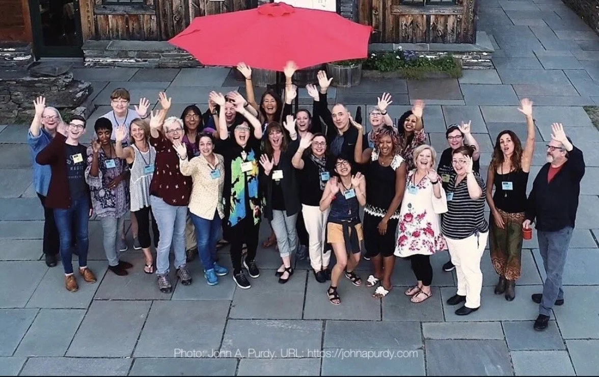  PandaErica at the Highlights Foundation for the Ohi the Places You’ll Go (*affectionately nicknamed) workshop with Debbie Ridpath Ohi and Heidi E. Y. Stemple, special guest Kelly Light circa 2018 