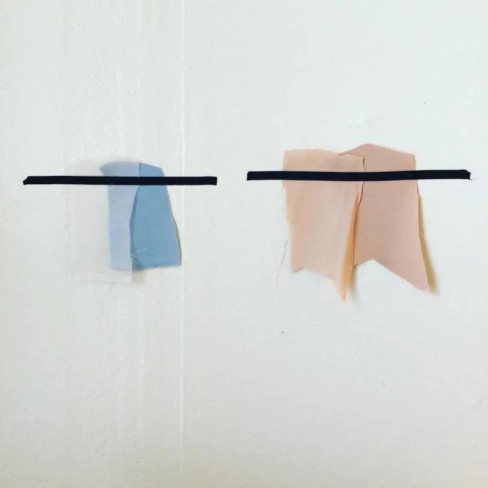 Wedding dress and bridesmaids dress swatches.
