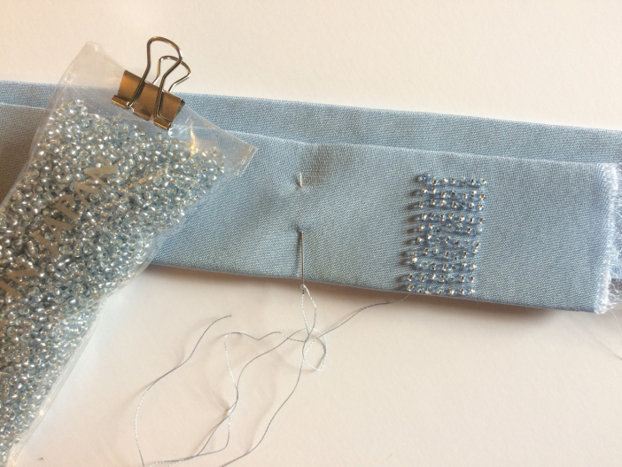 Beaded belt in process.