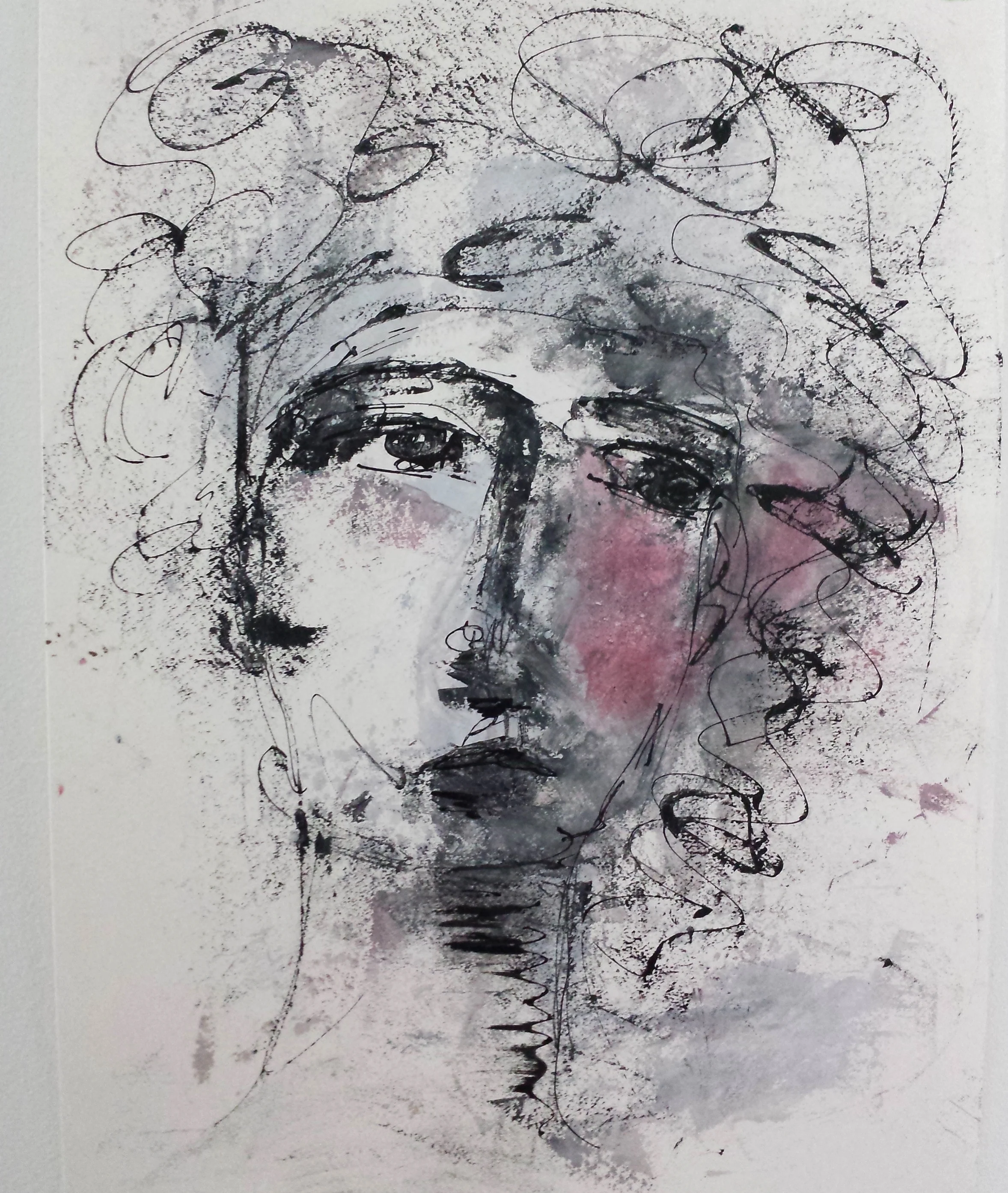 'Portrait Study: Black, White, Pink"