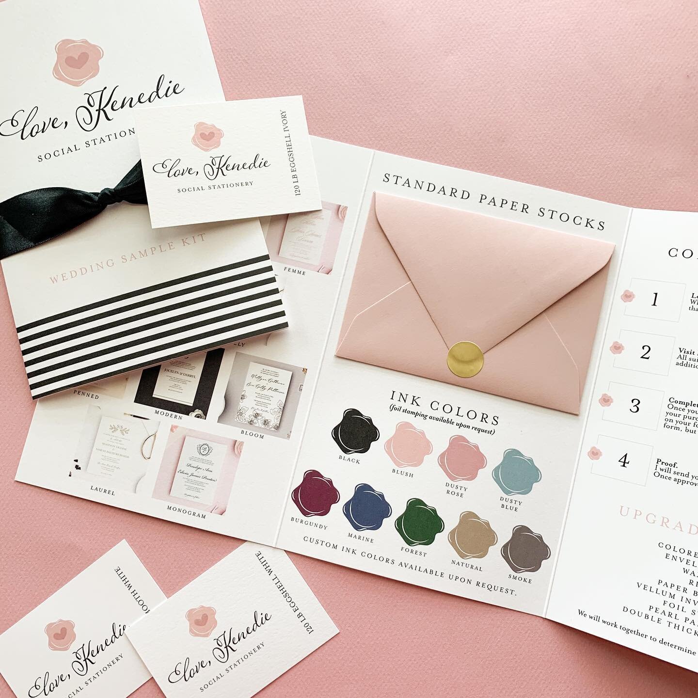 You can order a sample kit to see my standard paper stocks and print methods. Visit lovekenedie.com to order yours! If you have a 2022 event upcoming, now is the time to book. I would love to work with you! 🖤 #lovekenedie #samplekits #weddingcollect
