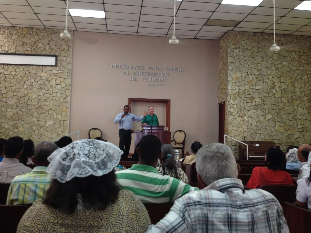 Great day in the Dominican – got to preach for the first time in a Brethren church! Quite different for me!