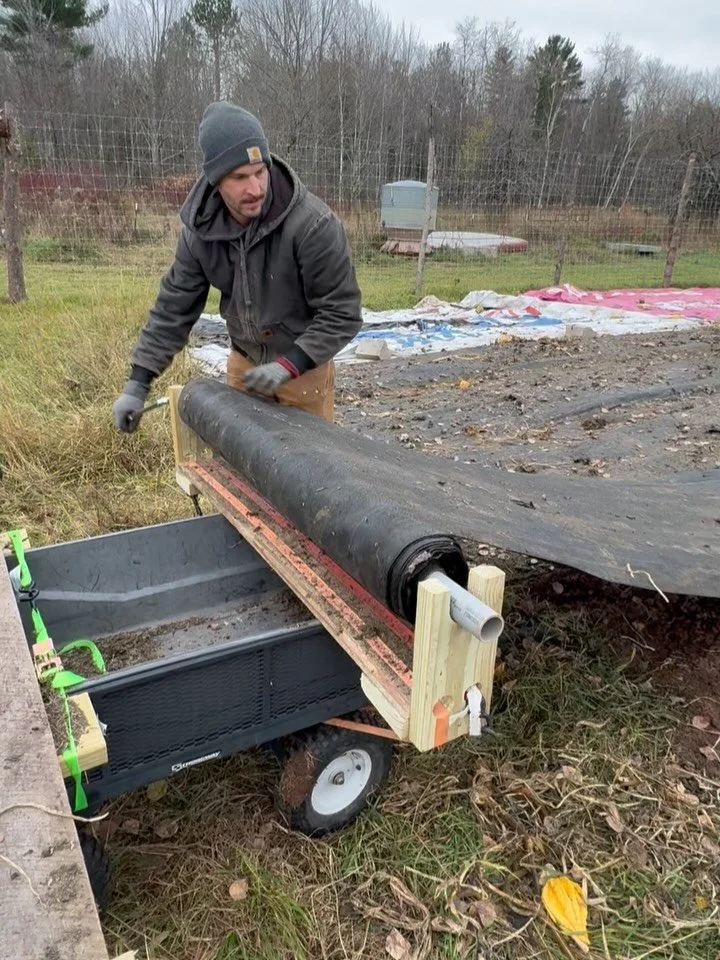 We haven&rsquo;t posted much lately, but the farm is still a happening place. Tyler created a new invention for us to easily store the landscape fabric used in the squash field. We&rsquo;ve been cleaning out the vines and getting the fabric off as we