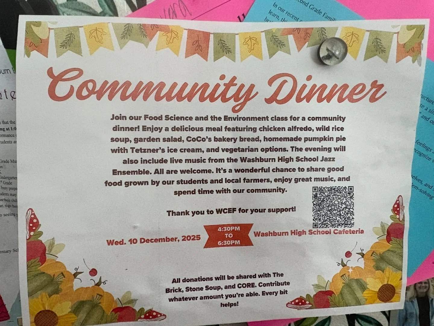 Don&rsquo;t know what to have for dinner tonight? Come enjoy a meal at the Washburn High School! Organized by local high school students, this event features local foods (our farm chicken!) and all proceeds go to support local food shelves. #washburn