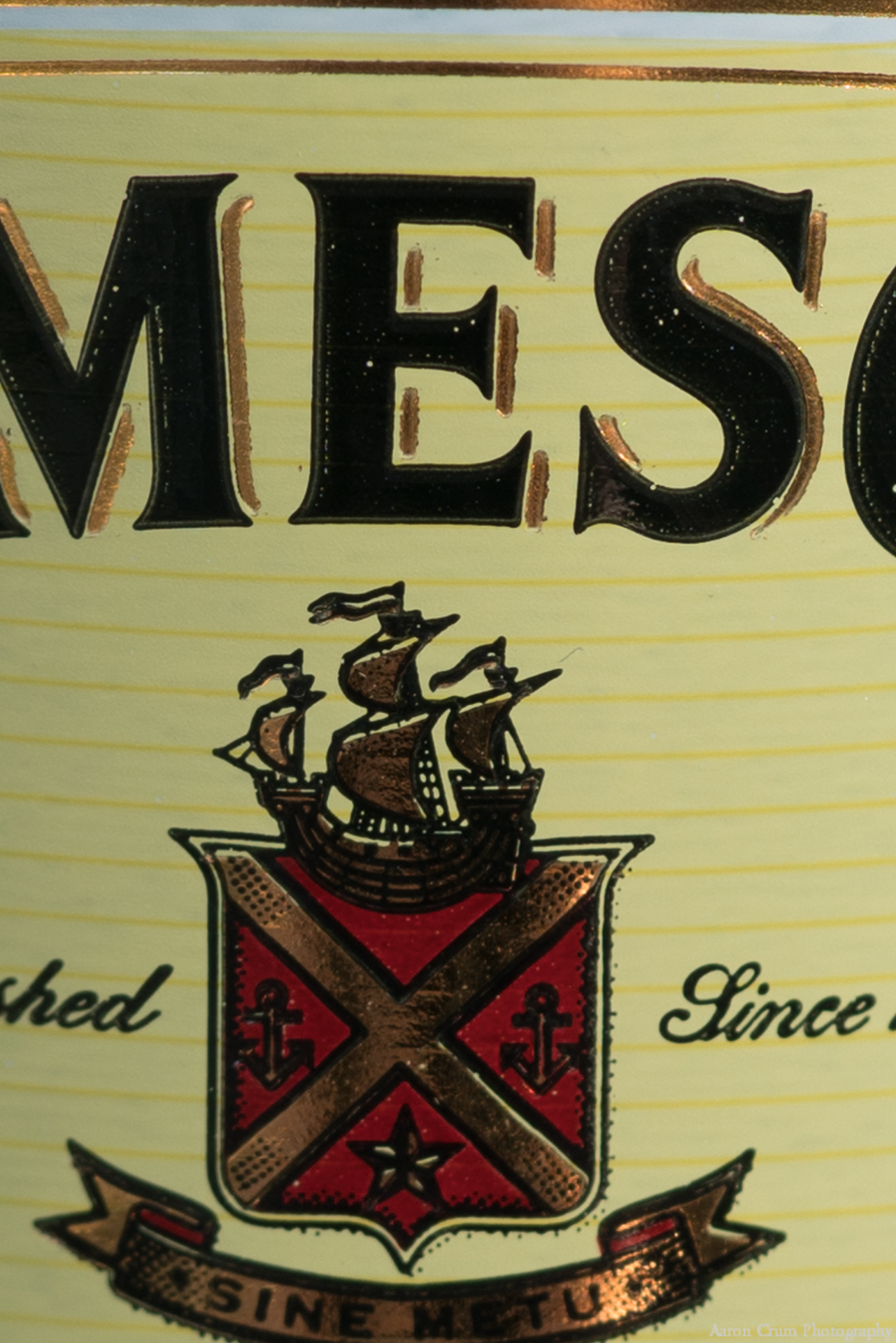 Sony 90mm f/2.8 macro photo of Jameson bottle label