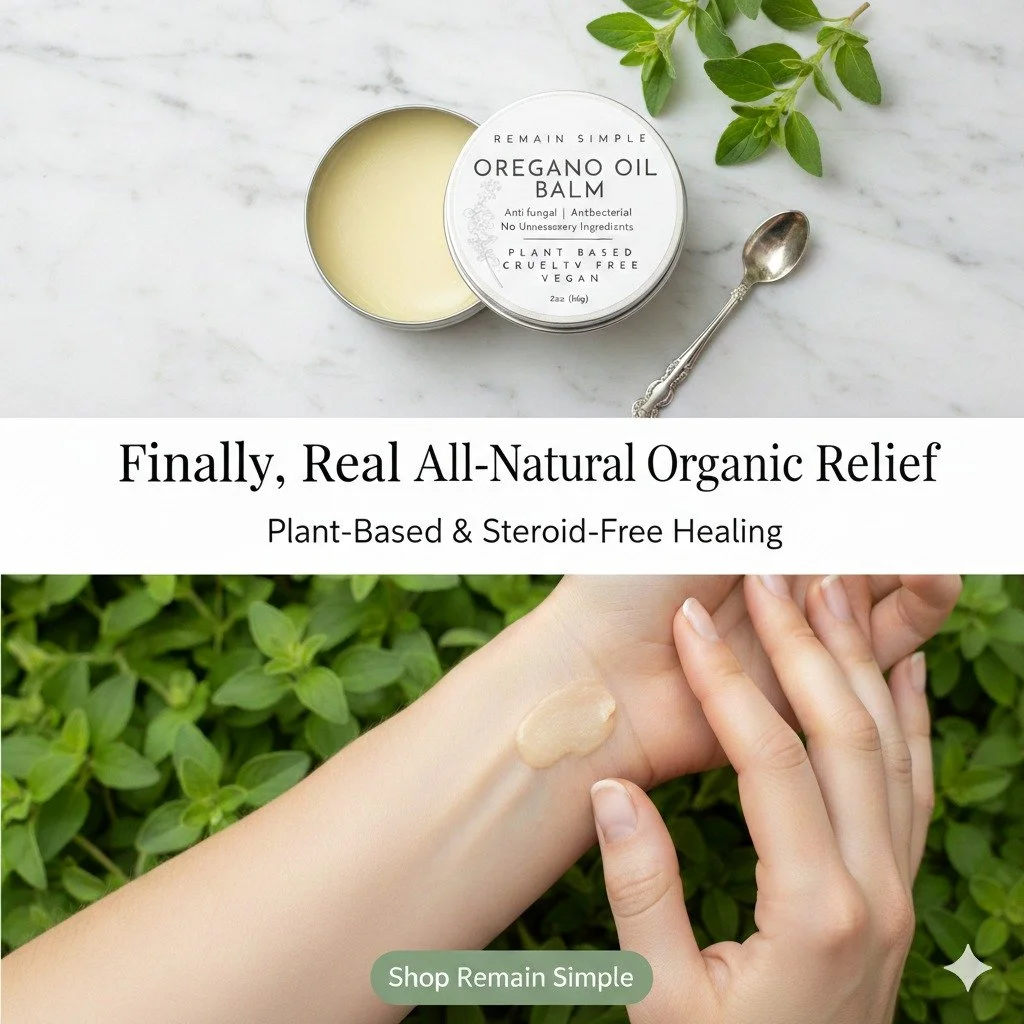 Finally, a real all-natural organic relief for cracked and inflamed skin. If you've been looking for a way to break the cycle of steroid creams, our Oregano Oil Balm is the simple, plant-based game-changer you need. Handcrafted with zero fillers&mdas